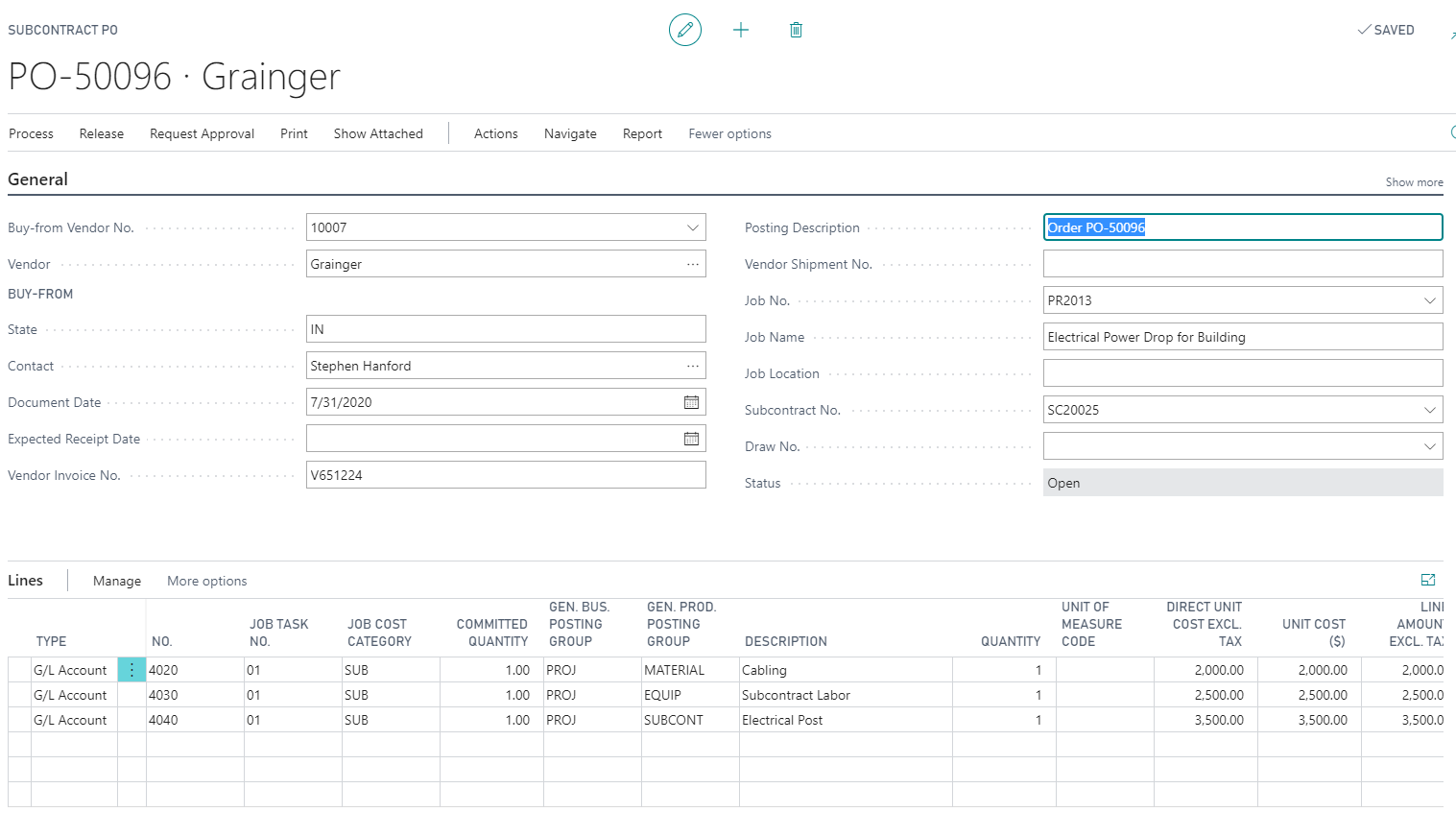 Job Purchasing and Procurement Screenshot