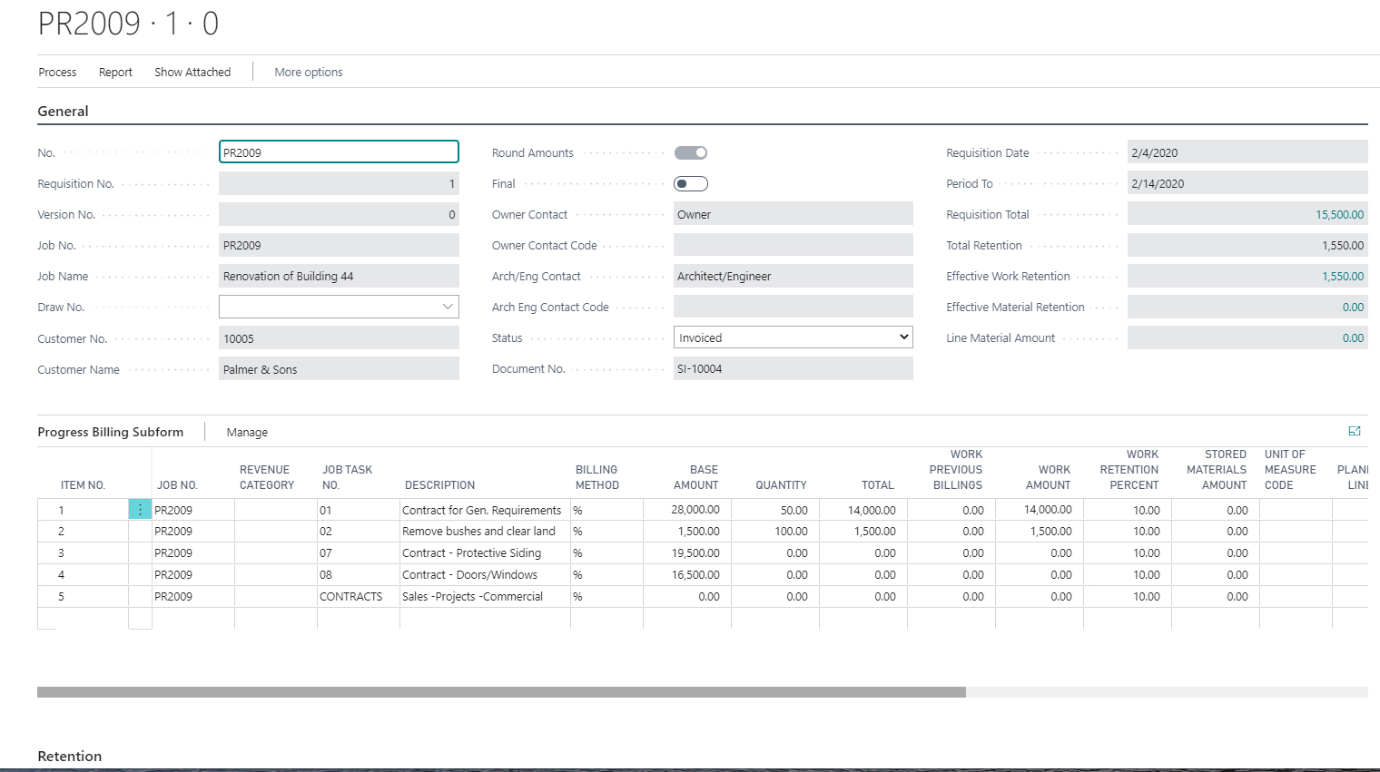 Progress Billing Screenshot